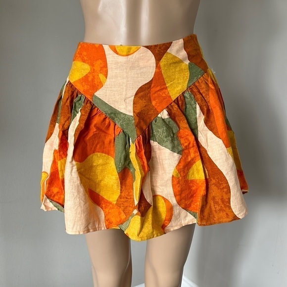 Fe Noel Dresses & Skirts - Women's Mini Skirt Tropical Orange Cream Green Fe Noel Zip up